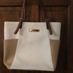 Calvin Klein Tote Purse white and tan